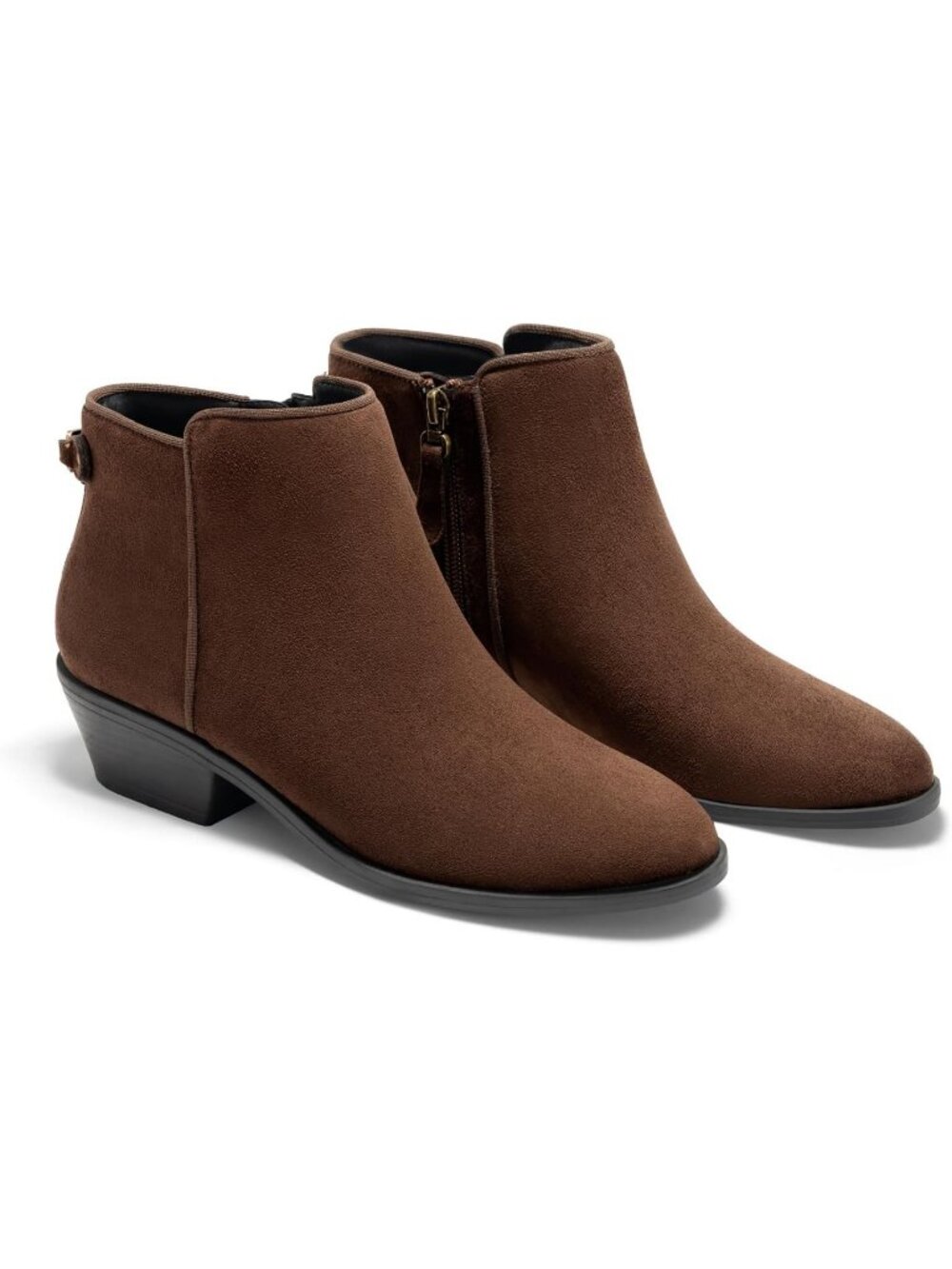 Women's Coffee Chunky Low Heel Side Zipper Fall Dress Pointed Toe Short Boots